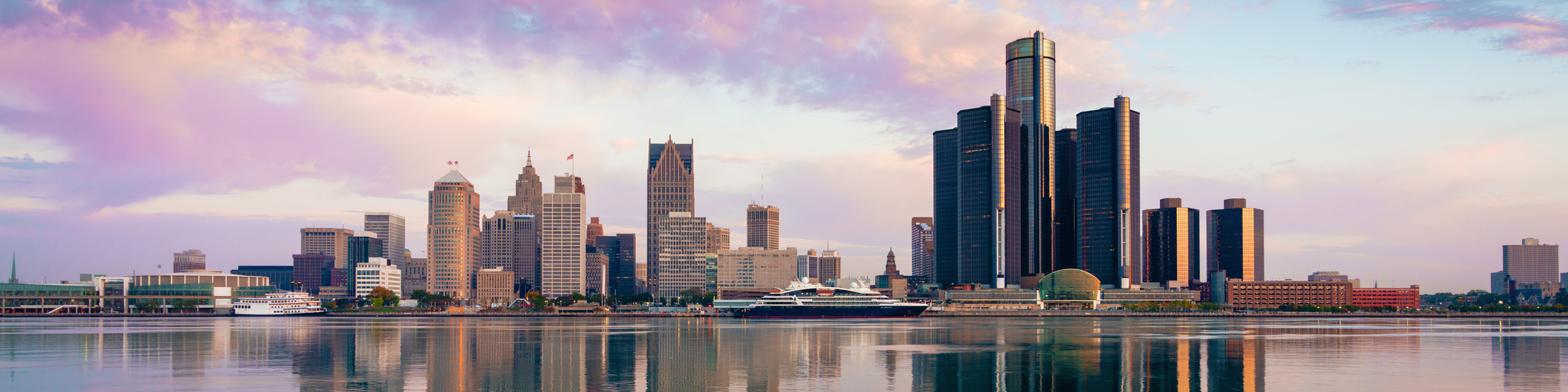 The Detroit skyline along the riverfront.